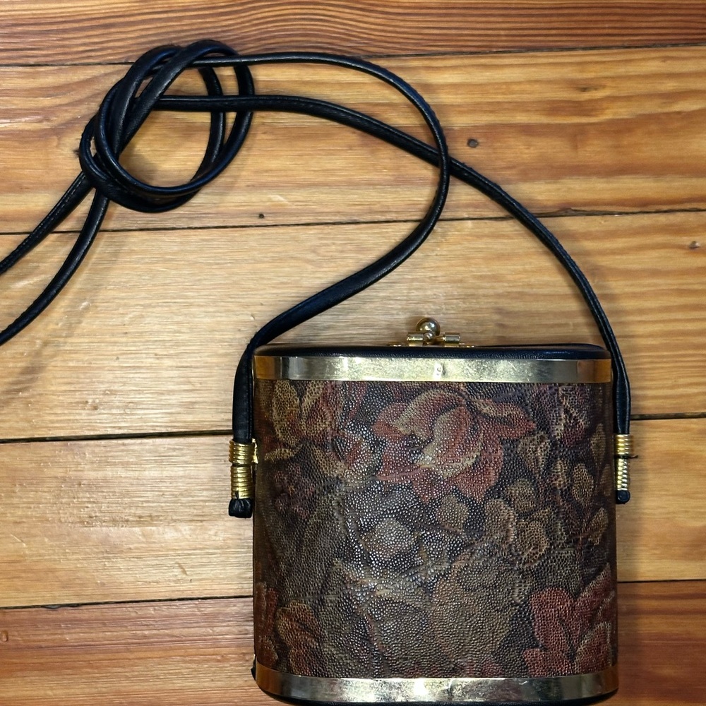 Floral Patterned Brown and Gold Women's Bag